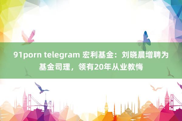 91porn telegram 宏利基金：刘晓晨增聘为基金司理，领有20年从业教悔